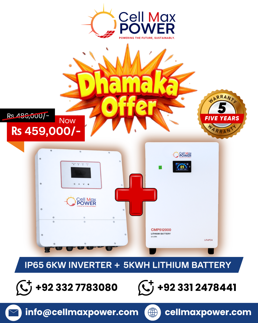 Get a 6KW IP65 Hybrid Inverter + 5KWH Lithium Battery